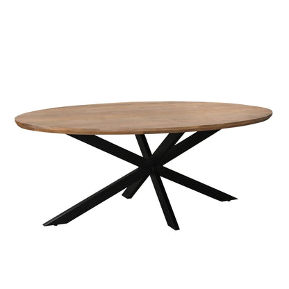Eettafel Jesper Pecan 240cm schuin vooraanzicht met zwart spinpootonderstel