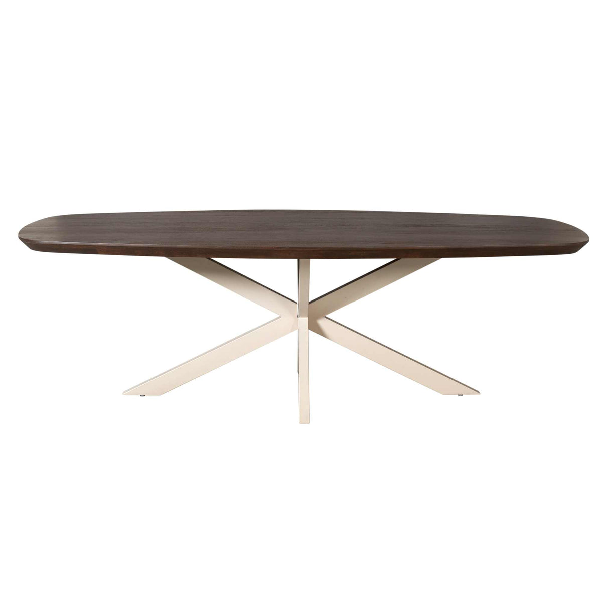 Eettafel Madison Deens Ovaal 200cm van Starfurn schuin van voren met de volle lengte van het bruine blad