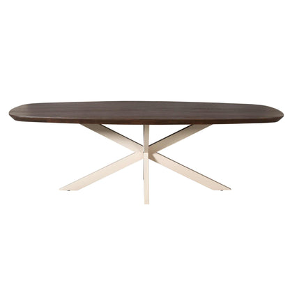Eettafel Madison Deens Ovaal 200cm van Starfurn schuin van voren met de volle lengte van het bruine blad