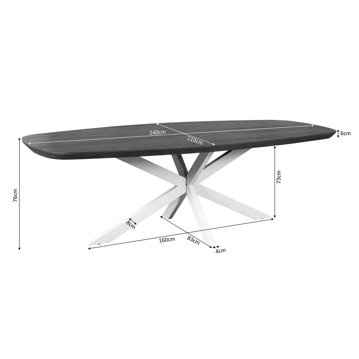 Eettafel Madison Deens Ovaal 240cm van Starfurn met detail van de zwarte metalen poot