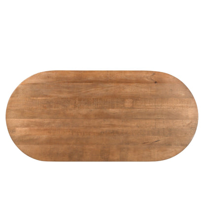 Bovenaanzicht van het ovale blad van 300 bij 110 cm in mangohout Pecan