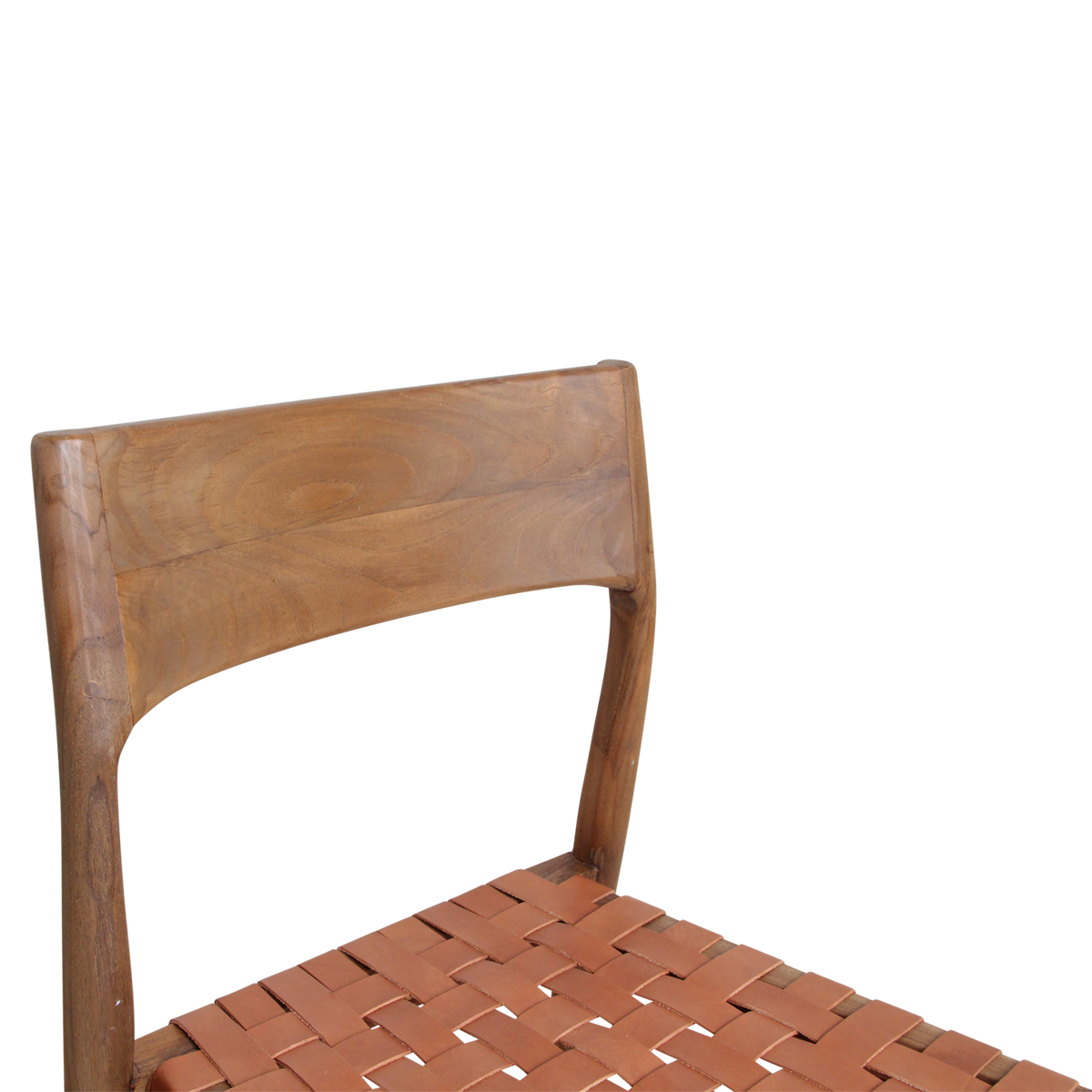 Freya eetkamerstoel van Raw Materials, achterzijde met open rug in warm teakhout