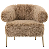 Hair Fauteuil Bruin van PTMD, vooraanzicht van de langharige bruine fauteuil op een metalen onderstel