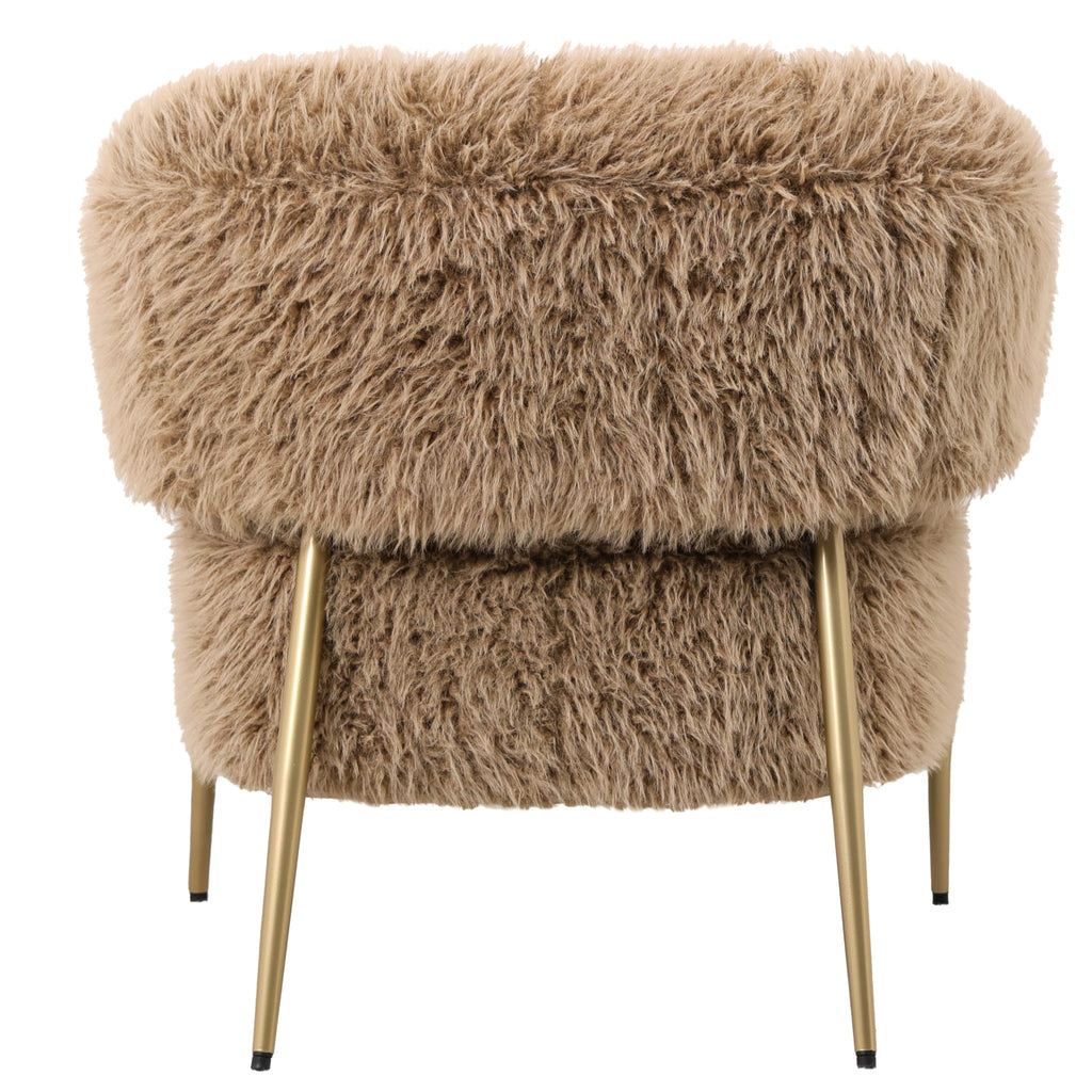 Hair Fauteuil Bruin van PTMD, achterkant van de ronde rugleuning in bruine imitatiebont