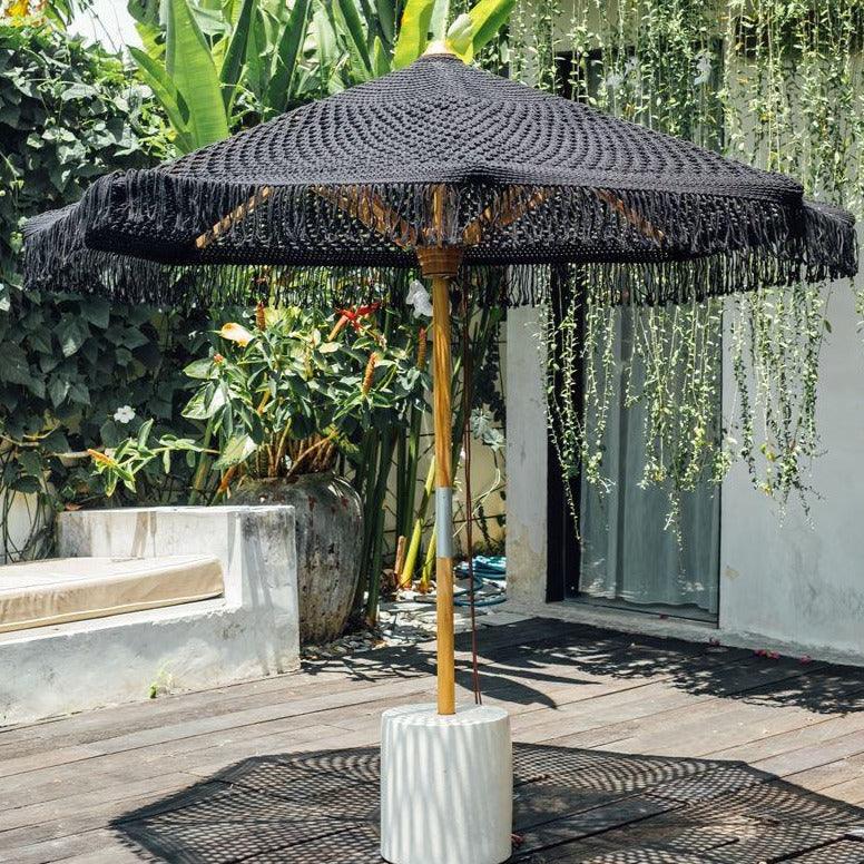 Handgeknoopte Parasol Fringes Zwart 250cm - Handgeknoopte parasol - Todo Bien - livinglovely.nl