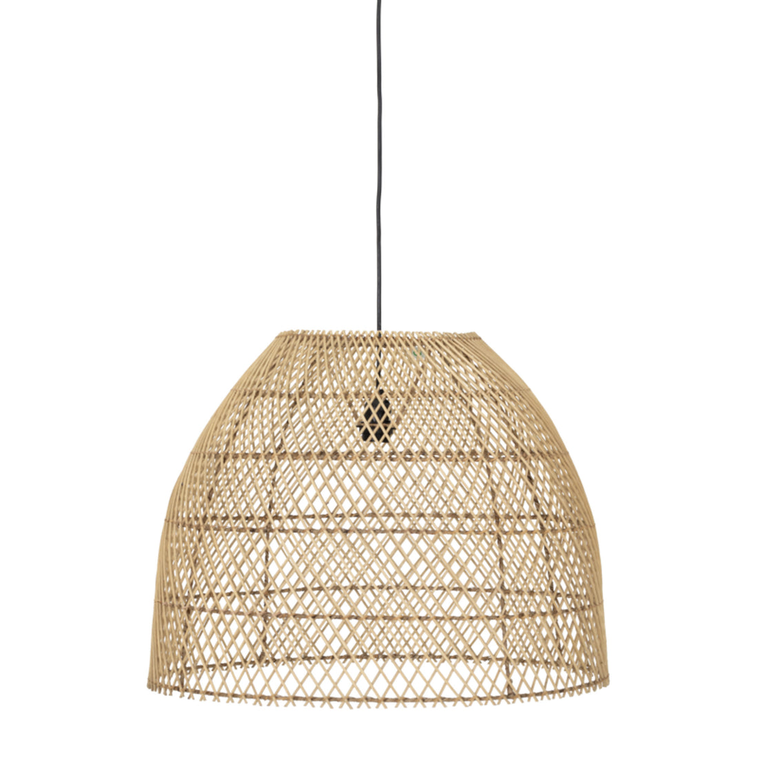 Hanglamp Mijas van MUST Living, klokvormige kap van naturel pitriet in open ruitpatroon