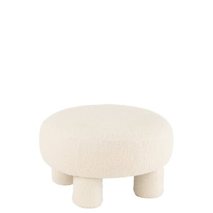 J-Line kruk round teddy bouclé wit met pootjes J-Line