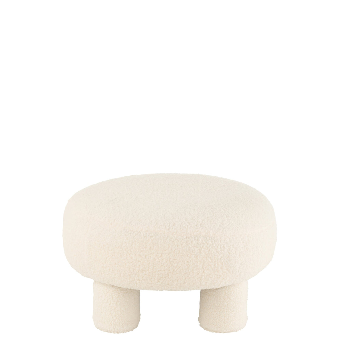 J-Line kruk round teddy bouclé wit met pootjes J-Line