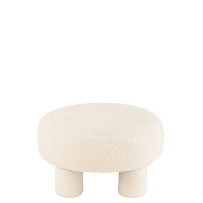 J-Line kruk round teddy bouclé wit met pootjes J-Line