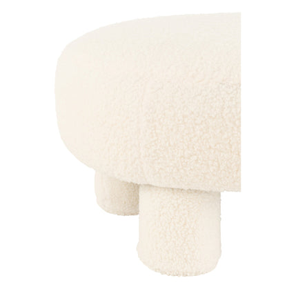J-Line kruk round teddy bouclé wit met pootjes J-Line