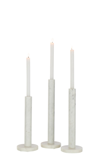 Kaarshouder Marmer Wit set van 3 - Kandelaar - J-Line - livinglovely.nl