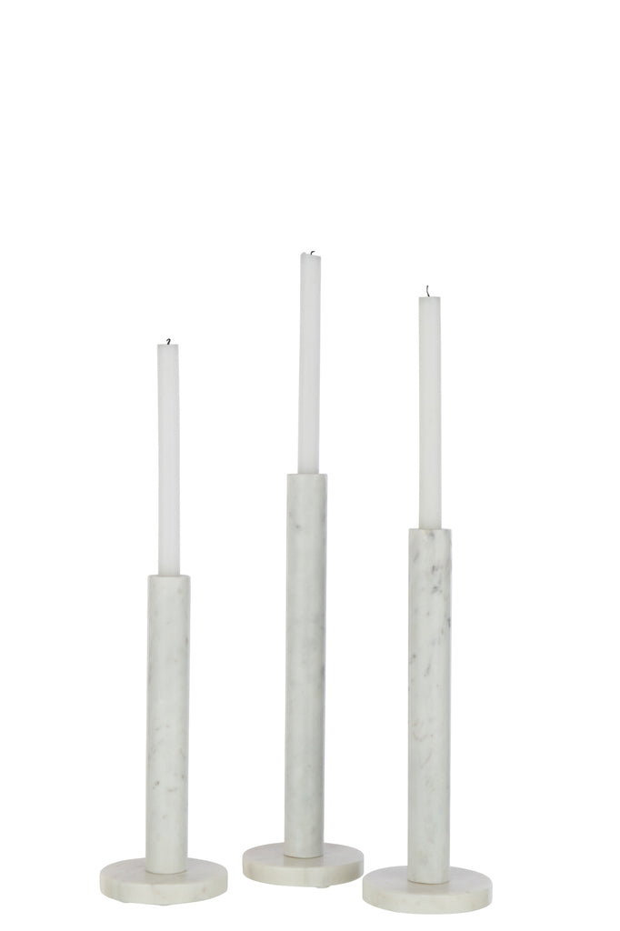 Kaarshouder Marmer Wit set van 3 - Kandelaar - J-Line - livinglovely.nl