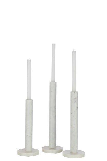 Kaarshouder Marmer Wit set van 3 - Kandelaar - J-Line - livinglovely.nl