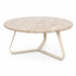 Kae Salontafel Marmer Beige Rond Large van PTMD, ronde salontafel met ijzeren poten, vooraanzicht op wit