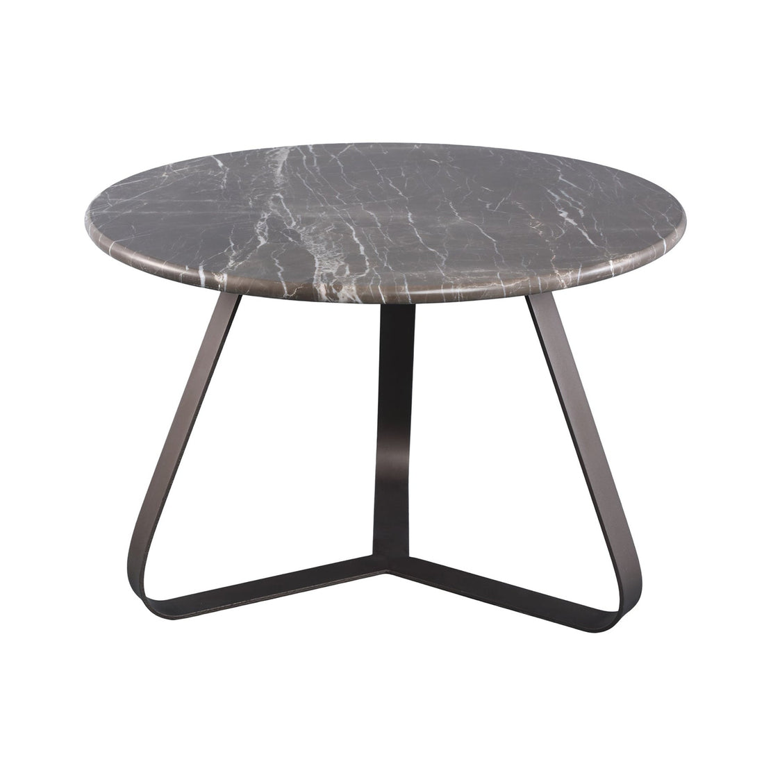 Kae Salontafel Marmer Rond Small van PTMD, ronde salontafel met donker marmeren blad en ijzeren poten op wit