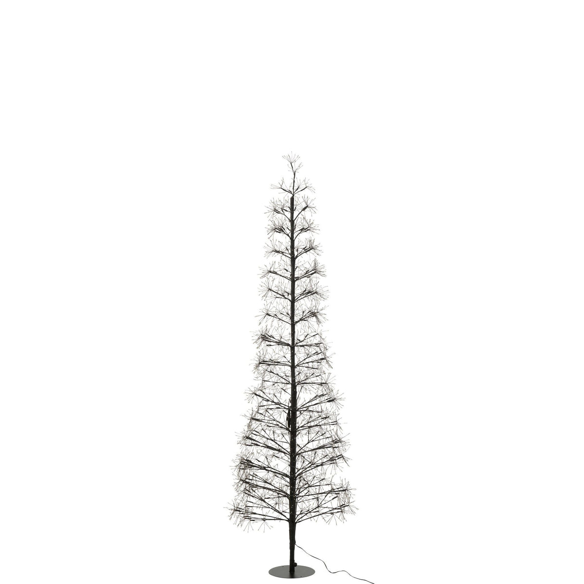 Kerstboom Led Warm Witte Lichten Ijzer Zwart Large H180cm van J-Line, geplaatst in een sfeervol interieur