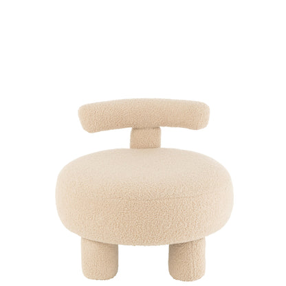 Kruk Rond Met Rugleuning Bouclé Warm Beige J-Line