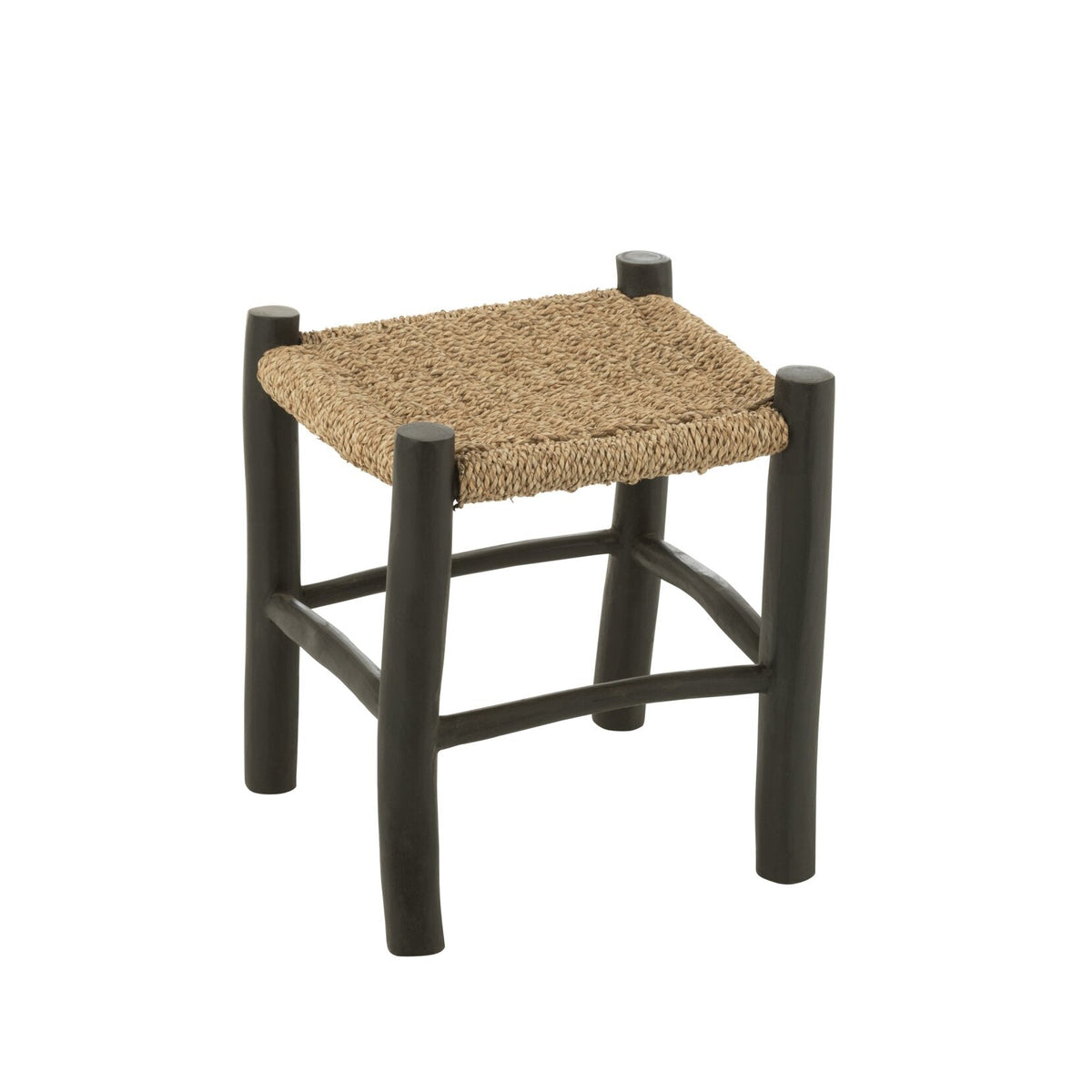 Kruk Vierkant Teak Hout/Zeegras Zwart/Naturel J-Line