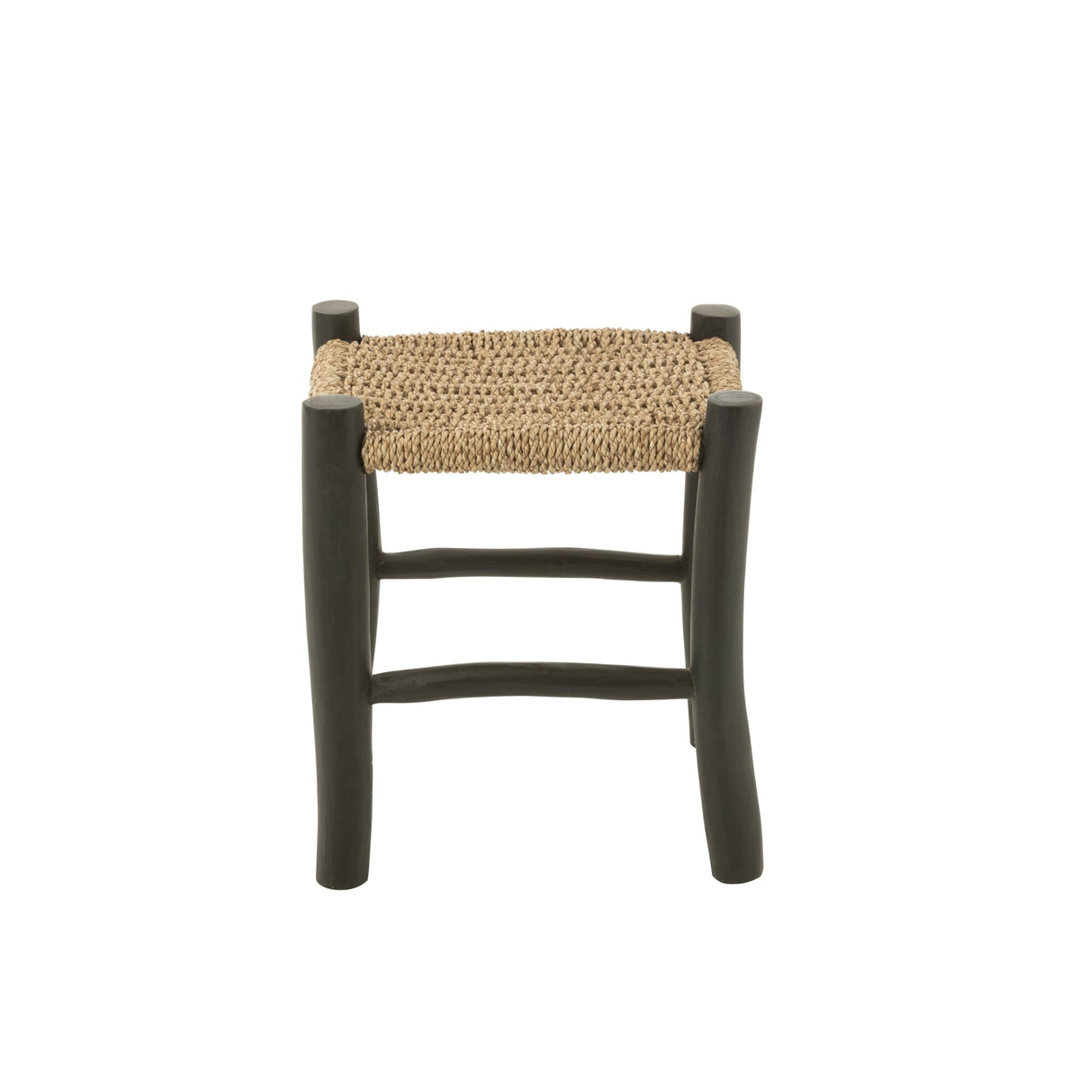 Kruk Vierkant Teak Hout/Zeegras Zwart/Naturel J-Line