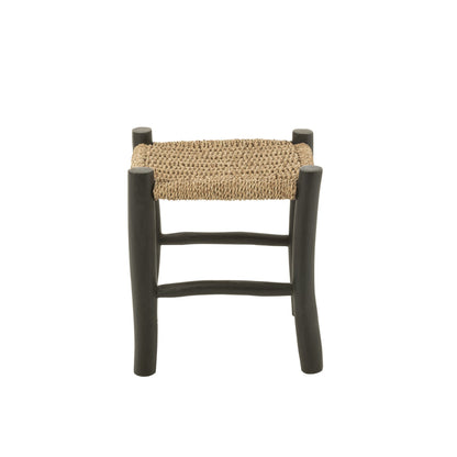 Kruk Vierkant Teak Hout/Zeegras Zwart/Naturel J-Line