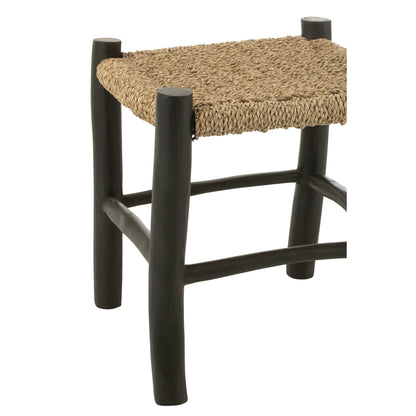 Kruk Vierkant Teak Hout/Zeegras Zwart/Naturel J-Line