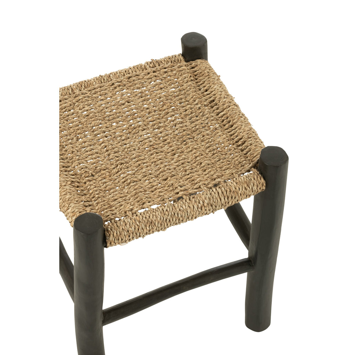 Kruk Vierkant Teak Hout/Zeegras Zwart/Naturel J-Line