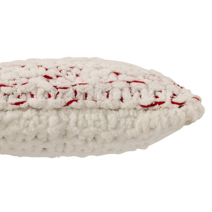 Kussen Gebreeën Polyester Wit/Kerstrood J-Line
