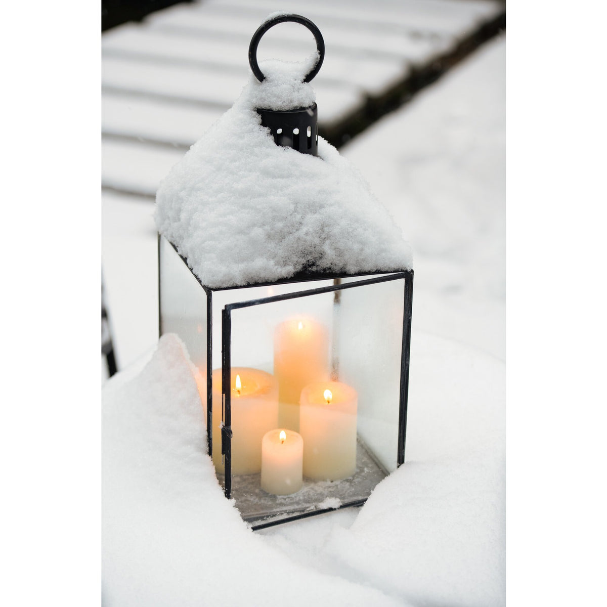 Lantaarn Hagrid Glas/IJzer Zwart L36cm x B36cm x H85cm J-Line