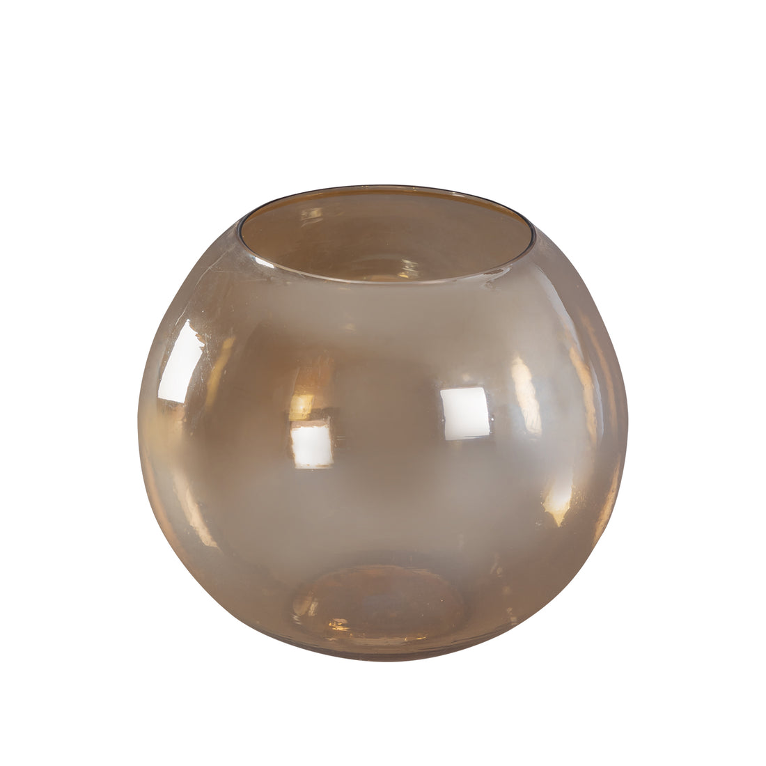 Lenore Gold Luster Windlicht Large van PTMD, rond windlicht van goud luster glas op witte achtergrond