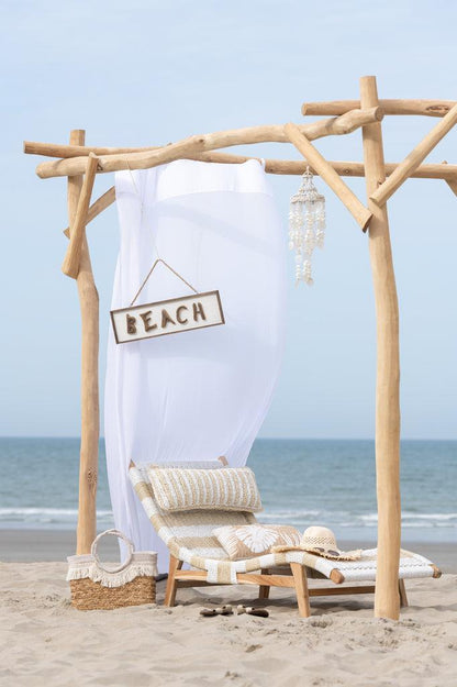 Ligbed + Kussen Strepen Geweven Plastiek/Teak Wit/Naturel - Ligbed - J-Line - livinglovely.nl