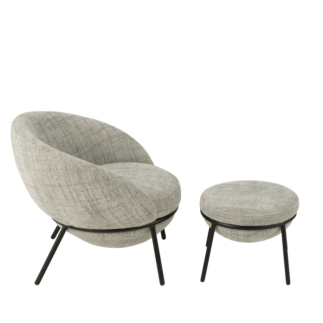 Loungstoel + krukje Napoli Grijs J-Line - Loungestoel - J-Line - livinglovely.nl