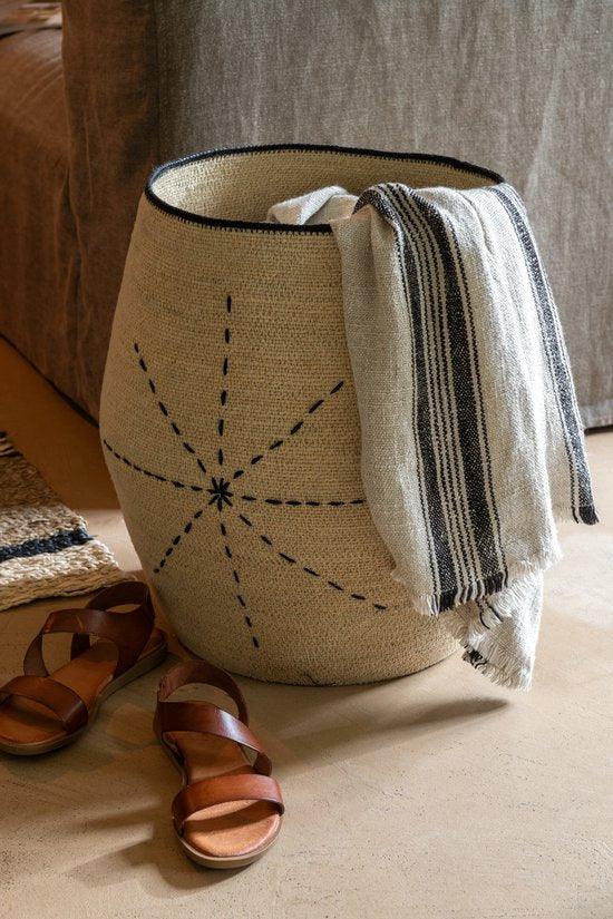 Mand Ster Stippellijnen Zeegras Naturel/Zwart Set van 3 - Mand - J-Line - livinglovely.nl