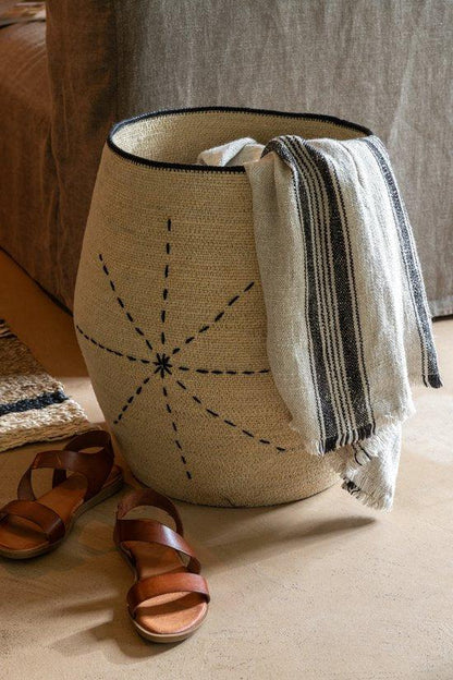 Mand Ster Stippellijnen Zeegras Naturel/Zwart Set van 3 - Mand - J-Line - livinglovely.nl