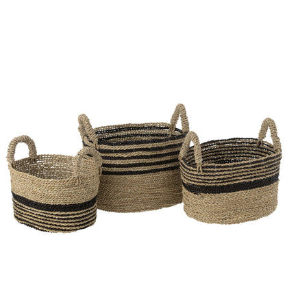 Manden Aline Raffia Zwart/Naturel Set van 3 J-Line