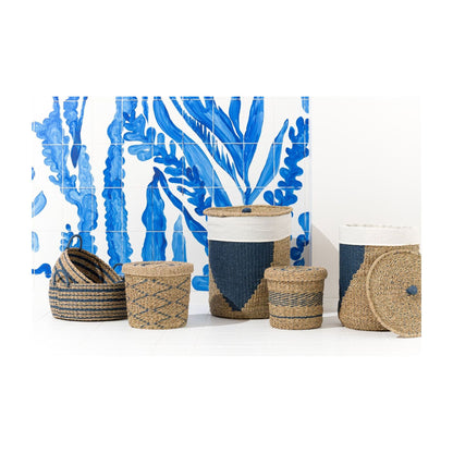 Manden Gestreept Papier Naturel/Blauw Set van 2 J-Line