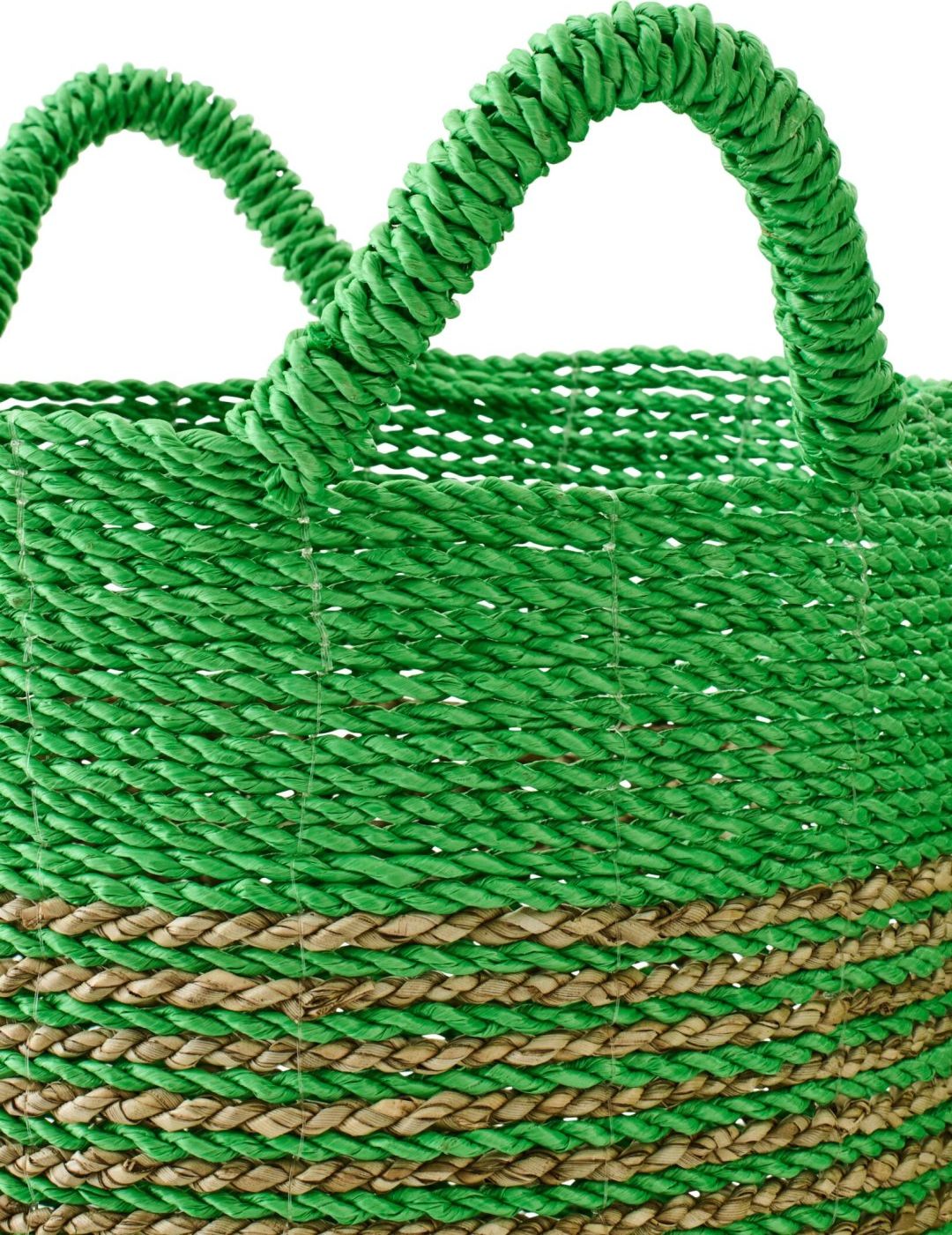 Manden Gestreept Raffia Groen/Naturel Set van 3 J-Line