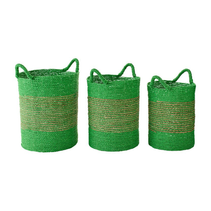 Manden Gestreept Raffia Groen/Naturel Set van 3 J-Line