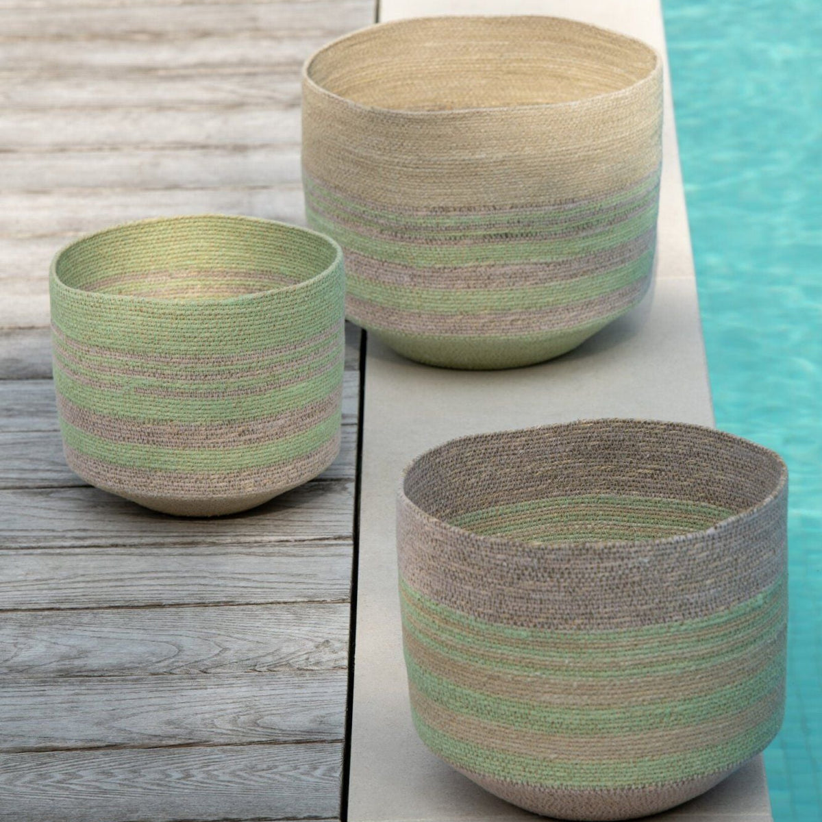 Manden Gestreept Zeegras Naturel/Groen Set van 3 J-Line