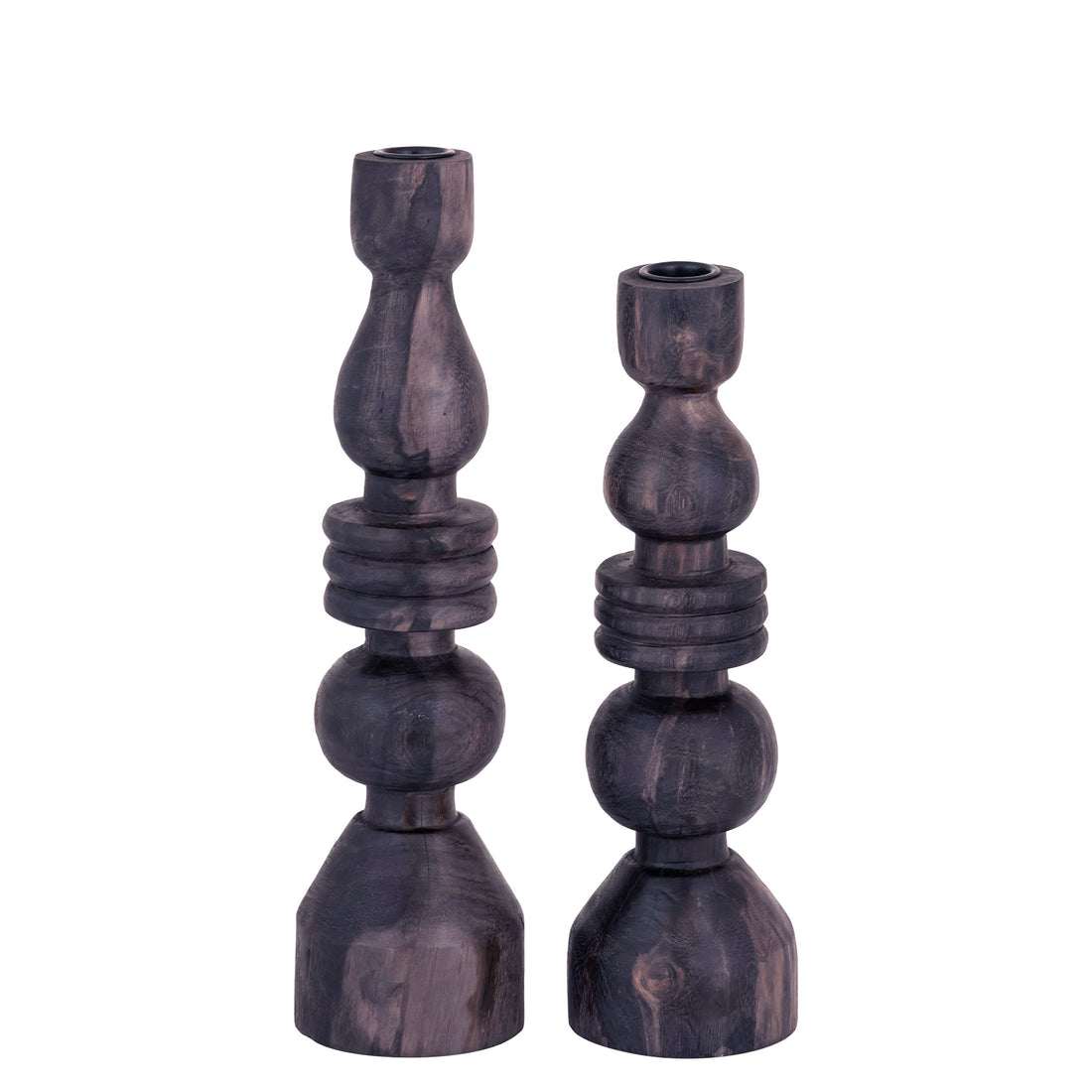 Mindee Kandelaar Hout Donkerbruin Rond Small van PTMD, zijaanzicht als losse productfoto