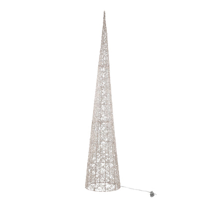 Misk Kegelkerstboom LED XL van PTMD, kegelvormige LED kerstboom van kunststof in goud met kraaltjes op witte achtergrond
