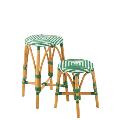 Outdoor Barkruk Live Rond Rotan Groen/Wit J-Line
