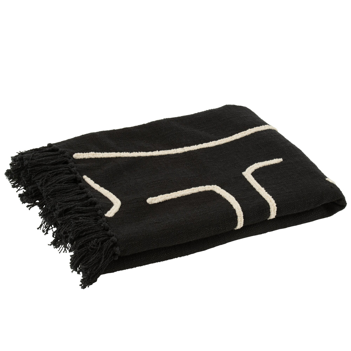 Plaid Strepen/Bogen Katoen Zwart/Wit 130x180cm J-Line