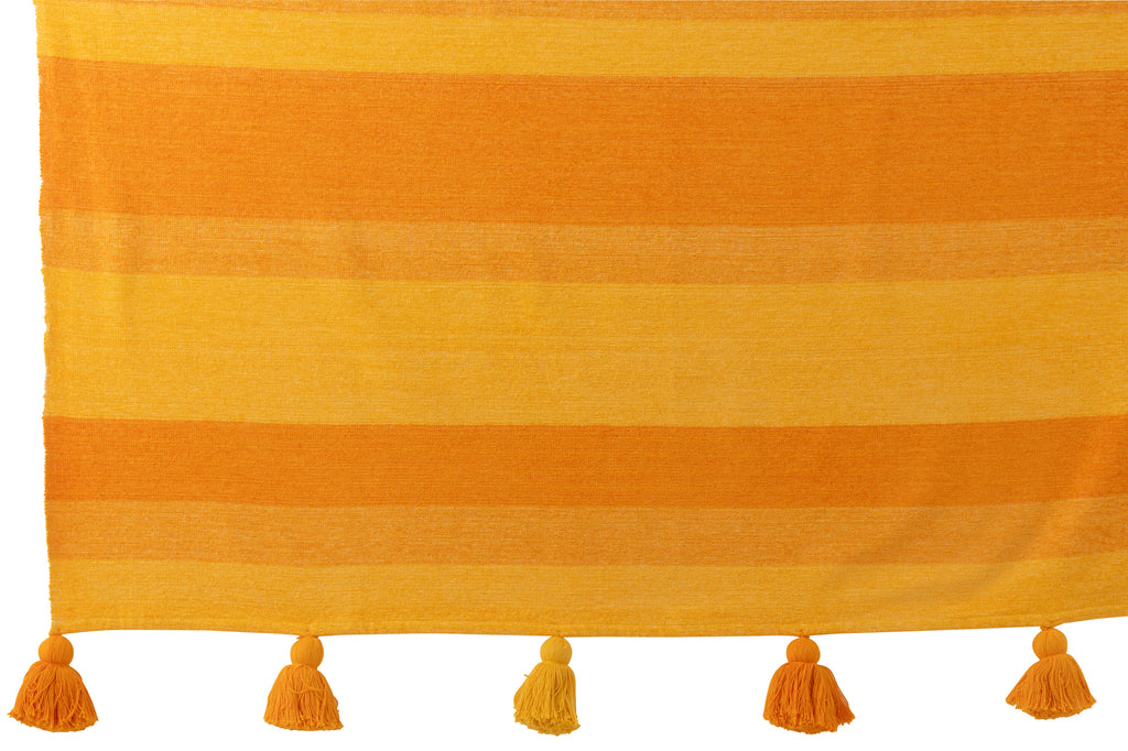 Plaid Strepen + Kwastjes Katoen Oranje J-Line 130x180cm - Poef - J-Line - livinglovely.nl
