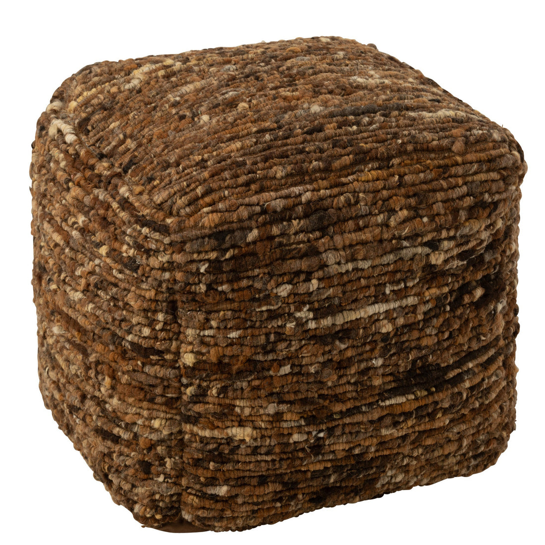 Poef Geweven Wol Bruin 45x45x45cm - Poef - J-Line - livinglovely.nl