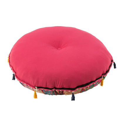 Poef Rond Plat Patronen + Kwasten Katoen Roze J-Line