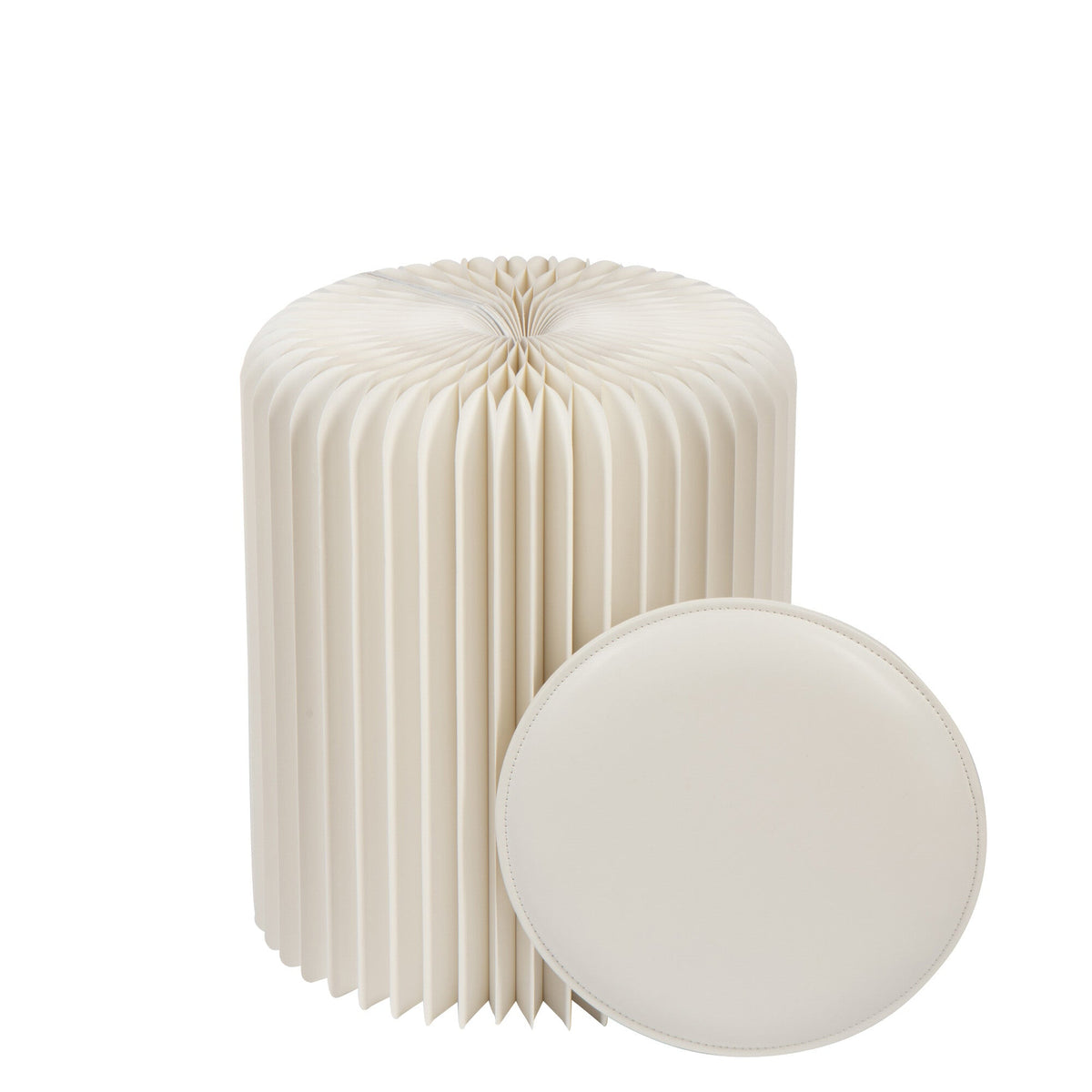 Poef Vouwbaar Papier Gebroken Wit Dia 36cmxh42cm J-Line - Poef - J-Line - livinglovely.nl