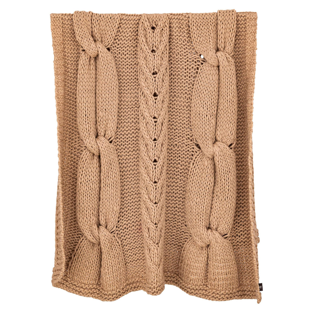 Rama Plaid Wol Handgebreid Taupe van PTMD, ander aanzicht, handgebreide taupe wollen plaid