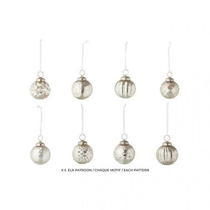 Doos Van 40 Kerstbal 8 Patronen Glas Zilverkleurig J-Line