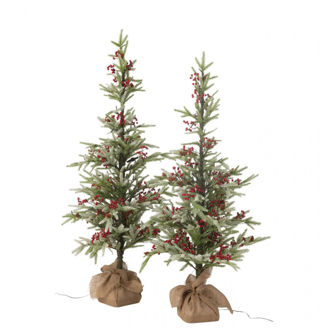 Kerstboom + Jute Zak + Led Kunststof Sneeuw Groen/Rood Large H150cm J-Line