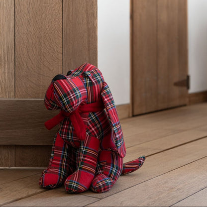 Deurstop Hond Geruit Polyester Kerstrood/Donkergroen set van 2 J-Line